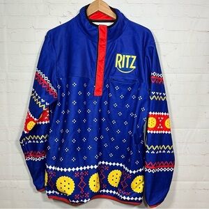 Tipsy Elves Ritz 1/4 Snap Sweater Fleece Pullover Mens Size Large Blue NWT